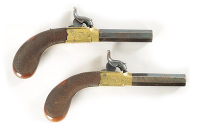 Lot 582 - F. BARNES & CO. LONDON. A PAIR OF EARLY 19TH CENTURY BRASS AND STEEL BOXLOCK PERCUSION PISTOLS