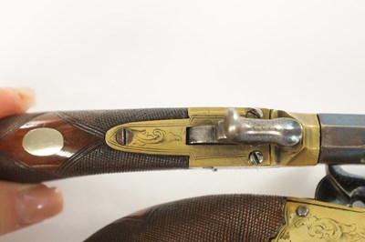 Lot 582 - F. BARNES & CO. LONDON. A PAIR OF EARLY 19TH CENTURY BRASS AND STEEL BOXLOCK PERCUSION PISTOLS