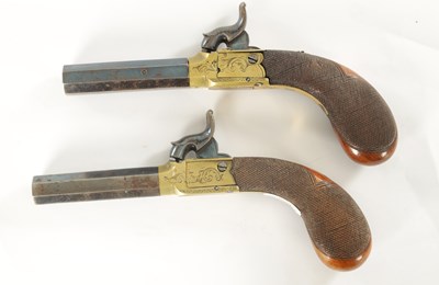 Lot 582 - F. BARNES & CO. LONDON. A PAIR OF EARLY 19TH CENTURY BRASS AND STEEL BOXLOCK PERCUSION PISTOLS