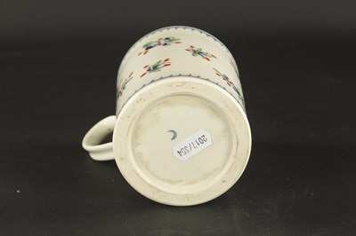 Lot 383 - A WORCESTER PORCELAIN MUG PRINTED AND PAINTED WITH FLOWERS CIRCA 1770