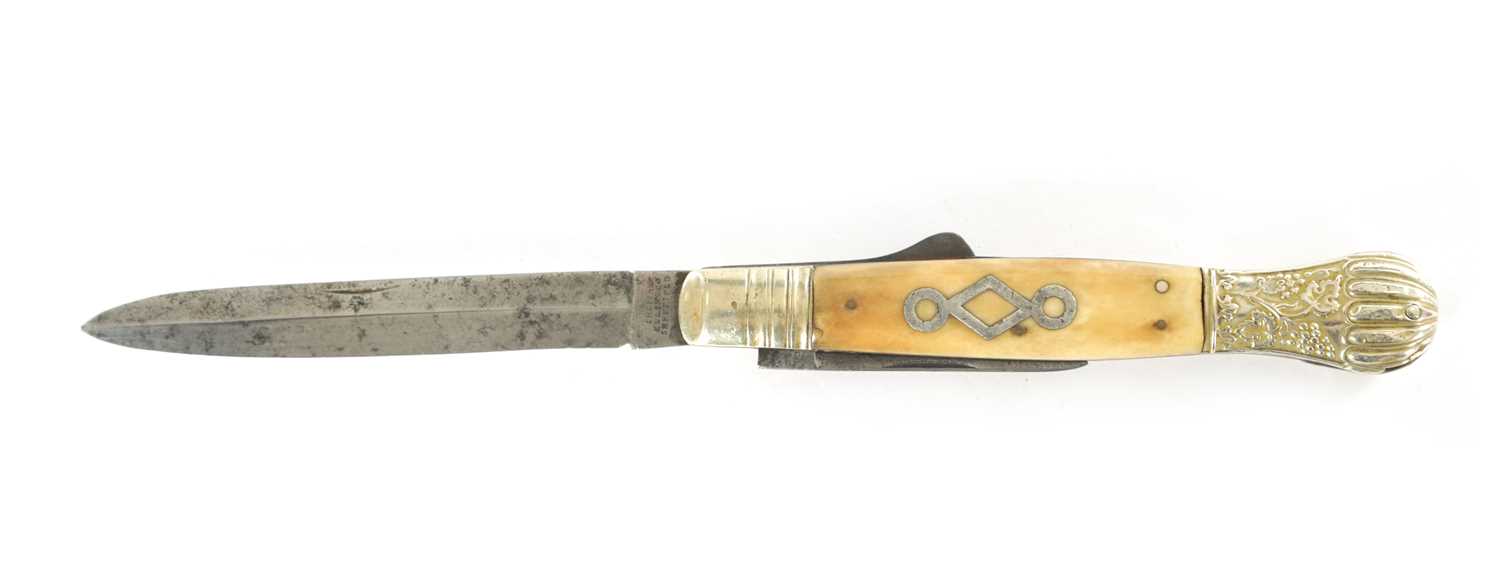 Lot 544 - A 19TH CENTURY SILVER MOUNTED BONE HANDLED LOCKING POCKET KNIFE