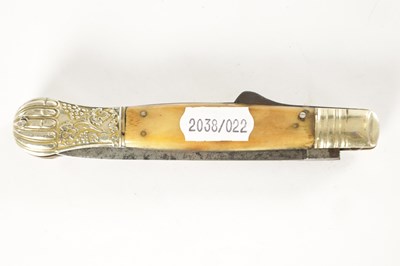 Lot 544 - A 19TH CENTURY SILVER MOUNTED BONE HANDLED LOCKING POCKET KNIFE