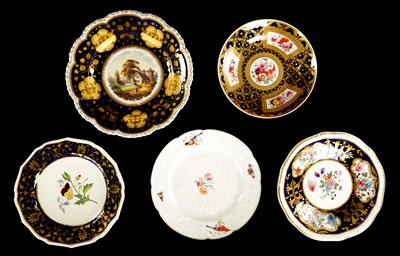 Lot 80 - A SET OF FIVE ENGLISH PORCELAIN PLATES PAINTED WITH LANDSCAPES AND FLOWERS CIRCA 1830