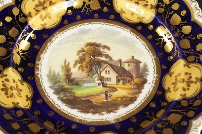 Lot 80 - A SET OF FIVE ENGLISH PORCELAIN PLATES PAINTED WITH LANDSCAPES AND FLOWERS CIRCA 1830