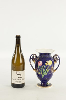Lot 149 - A SPODE PORCELAIN VASE PAINTED WITH FLOWERS ON A COBALT GROUND