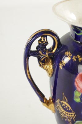 Lot 149 - A SPODE PORCELAIN VASE PAINTED WITH FLOWERS ON A COBALT GROUND