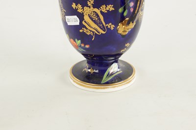 Lot 149 - A SPODE PORCELAIN VASE PAINTED WITH FLOWERS ON A COBALT GROUND