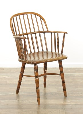 Lot 1242 - AN EARLY 19TH CENTURY STICK BACK ELM AND ASH WINDSOR CHAIR