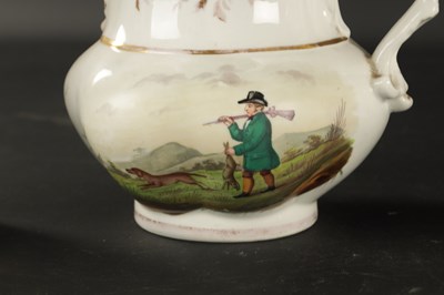 Lot 284 - A STAFFORDSHIRE JUG PAINTED WITH A MAN HUNTING AND A MAN FISHING CIRCA 1840