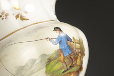 Lot 284 - A STAFFORDSHIRE JUG PAINTED WITH A MAN HUNTING AND A MAN FISHING CIRCA 1840