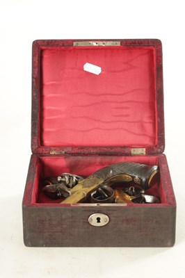 Lot 519 - BOUTET A VERSAILLES. A PAIR OF EARLY 19TH CENTURY FRENCH BRASS FLINTLOCK PISTOLS