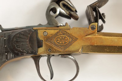Lot 519 - BOUTET A VERSAILLES. A PAIR OF EARLY 19TH CENTURY FRENCH BRASS FLINTLOCK PISTOLS