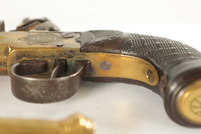 Lot 519 - BOUTET A VERSAILLES. A PAIR OF EARLY 19TH CENTURY FRENCH BRASS FLINTLOCK PISTOLS