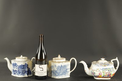 Lot 152 - TWO NEW HALL TEAPOTS PRINTED WILLOW PATTERN CIRCA 1810