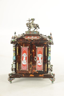 Lot 661 - A FINE LATE 19TH CENTURY VIENNESE ENAMEL, TORTOISESHELL AND SILVER MOUNTED TABLE CASKET BY KARL ROESSLER, AUSTRIA