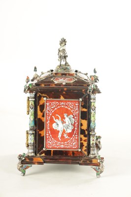 Lot 661 - A FINE LATE 19TH CENTURY VIENNESE ENAMEL, TORTOISESHELL AND SILVER MOUNTED TABLE CASKET BY KARL ROESSLER, AUSTRIA