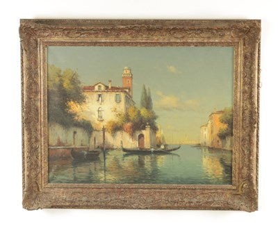 Lot 909 - ANTOINE BOUVARD (1870-1965) OIL ON CANVAS VENETIAN BACKWATER