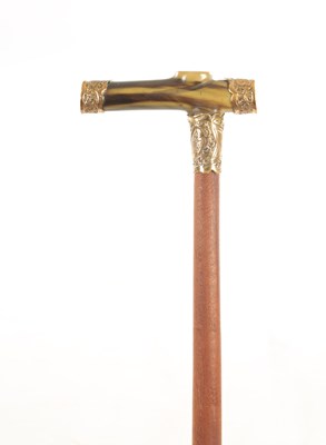 Lot 466 - A LATE 19TH CENTURY HORN-HANDLED AND GOLD METAL MOUNTED GENTLEMAN’S WALKING STICK