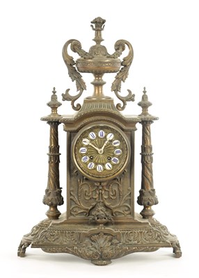 Lot 1073 - A 19TH CENTURY GILT BRASS FRENCH STRIKING MANTEL CLOCK