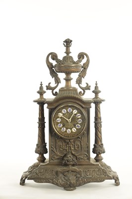 Lot 1073 - A 19TH CENTURY GILT BRASS FRENCH STRIKING MANTEL CLOCK