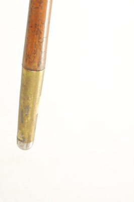 Lot 444 - A 19TH CENTURY MALACCA SWORD STICK WITH MONOGRAMMED SCROLL ENGRAVED SILVER METAL FERRULE DATED 1865