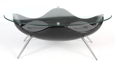 Lot 961 - A 1960’S OVAL GLASS TOPPED COFFEE TABLE with...