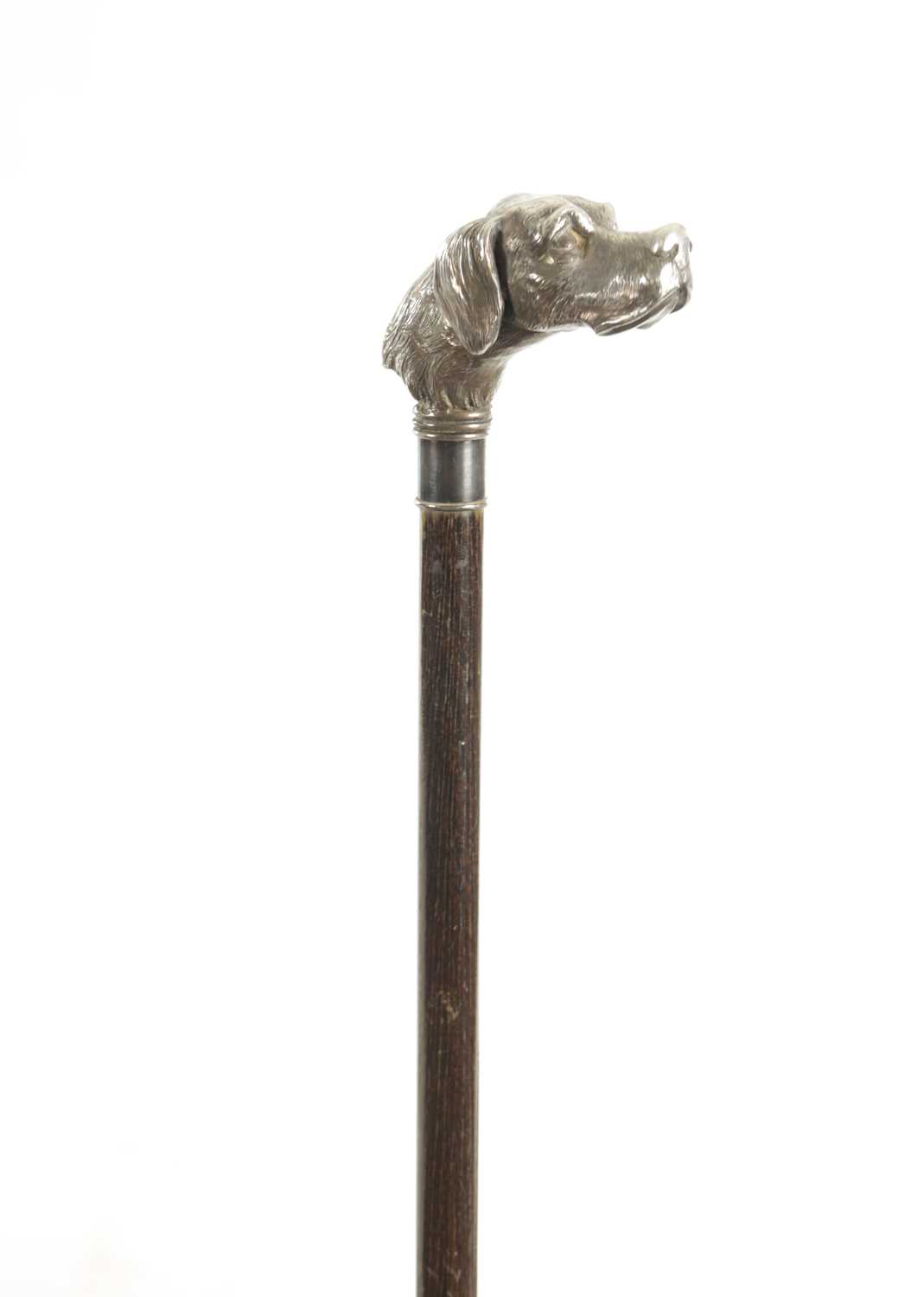 Lot 436 - A LATE 19TH CENTURY 925 HALLMARKED SILVER MOUNTED LACQUERED HARDWOOD WALKING STICK