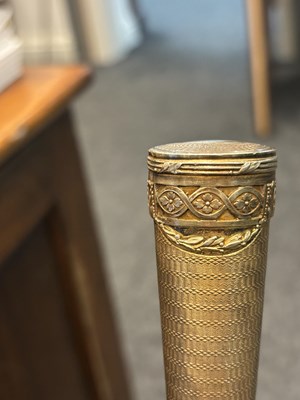 Lot 435 - A LATE 19TH CENTURY CONTINENTAL GILT METAL MOUNTED EBONISED WALKING CANE