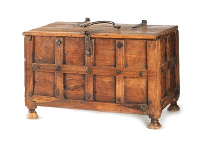 Lot 151 - AN 18TH CENTURY FRUITWOOD IRON MOUNTED INDIAN CASKET