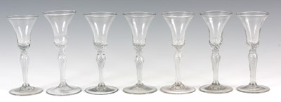 Lot 3 - A SET OF SEVEN 18TH/19TH CENTURY WINE GLASSES...