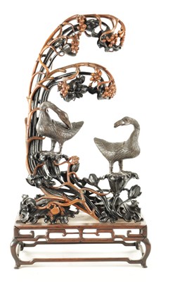 Lot 240 - AN IMPRESSIVE 19TH CENTURY CHINESE CARVED HARDWOOD AND BRONZE MOUNTED SCULPTURE