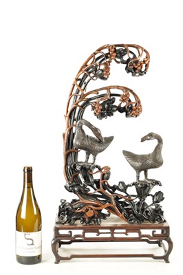 Lot 240 - AN IMPRESSIVE 19TH CENTURY CHINESE CARVED HARDWOOD AND BRONZE MOUNTED SCULPTURE