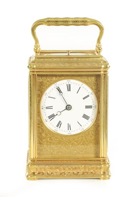 Lot 1069 - DROCOURT, PARIS. A LATE 19TH CENTURY FRENCH ENGRAVED GORGE CASE REPEATING CARRIAGE CLOCK