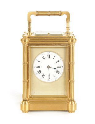 Lot 996 - HENRI JACOT. A LARGE LATE 19TH CENTURY FRENCH GILT BRASS CASED GRAND SONNERIE CARRIAGE CLOCK