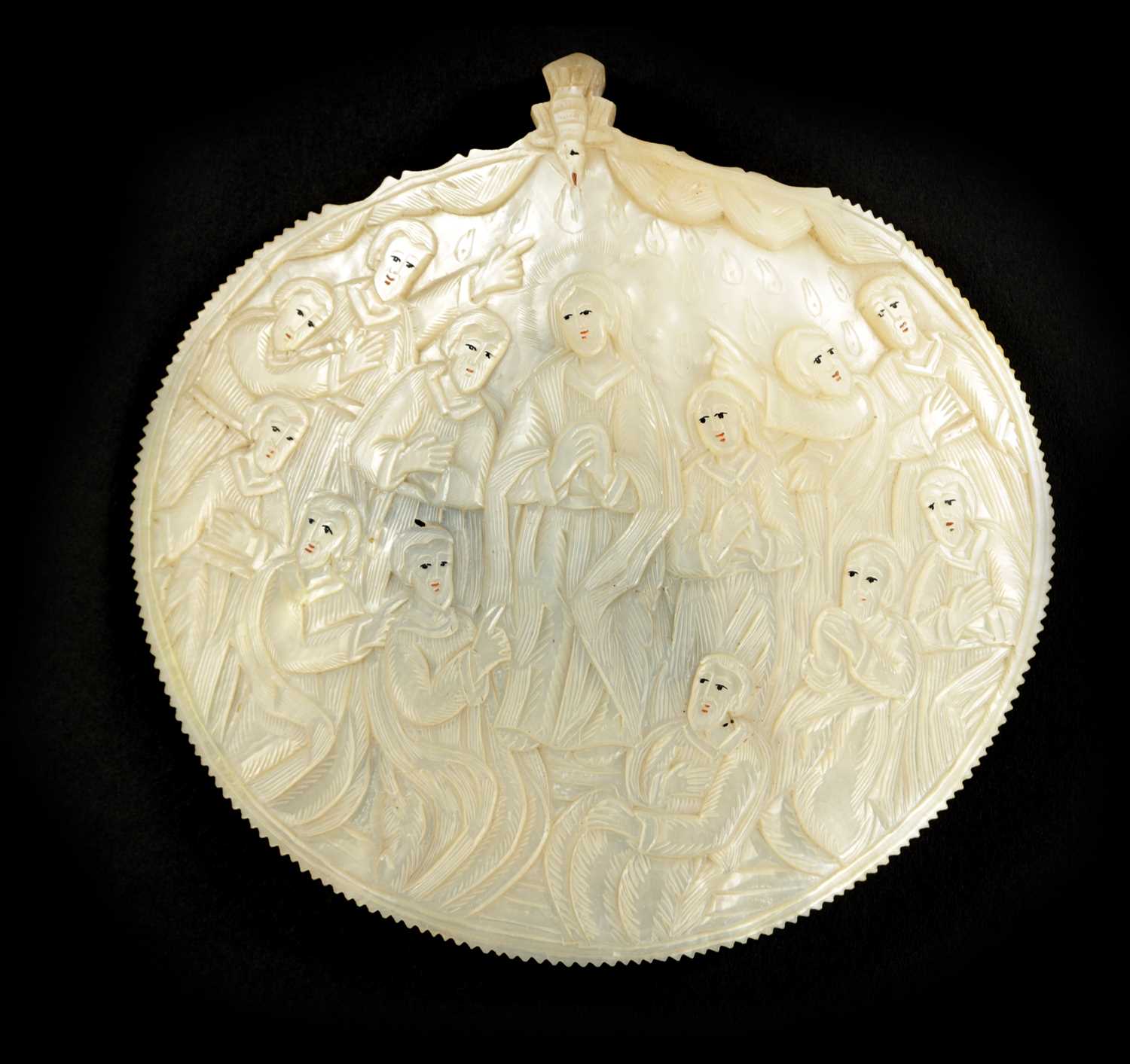 Lot 760 - A CARVED EASTERN MOTHER OF PEARL SHELL