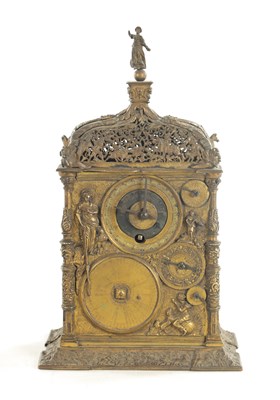 Lot 1023 - A 16TH CENTURY STYLE AUSBERG GILT BRASS ASTRONOMICAL TABLE CLOCK CIRCA 1880