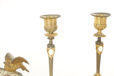Lot 800 - A FINE 19TH CENTURY FRENCH FIVE PIECE GILT BRONZE IVORY AND MARQUETRY INLAID DESK SET BY FERDINAND DUVINAGE