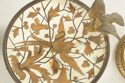 Lot 800 - A FINE 19TH CENTURY FRENCH FIVE PIECE GILT BRONZE IVORY AND MARQUETRY INLAID DESK SET BY FERDINAND DUVINAGE