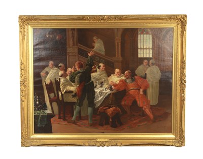 Lot 934 - A 19TH CENTURY CONTINENTAL OIL ON CANVAS INTERIOR COURT SCENE