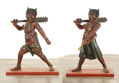 Lot 219 - AN UNUSUAL PAIR OF EARLY 19TH CENTURY JAPANESE LIFE SIZE LACQUERWORK ONI (DEMONS)