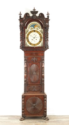 Lot 1123 - TOMLINSON, NEWCASTLE. A RARE EARLY 19TH CENTURY FOUR-TRAIN MUSICAL MAHOGANY LONGCASE CLOCK