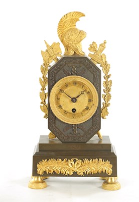 Lot 1052 - AN EARLY 19TH CENTURY FRENCH BRONZE AND ORMOLU MANTEL CLOCK