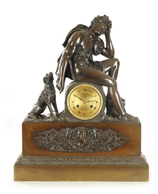 Lot 1016 - A LARGE 19TH CENTURY FRENCH PATINATED BRONZE FIGURAL MANTEL CLOCK