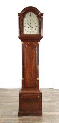 Lot 1116 - ROBERT WOOD, LONDON. A GEORGE III FIGURED MAHOGANY LONGCASE CLOCK