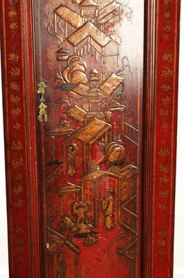 Lot 1142 - THOMAS HILL, LONDON. A GEORGE III SCARLET LACQUERED CHINOISERIE LONGCASE CLOCK