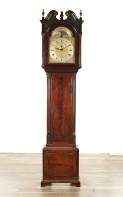 Lot 1126 - WILLIAM BARKER, WIGAN. A GEORGE III FIGURED MAHOGANY LONGCASE CLOCK