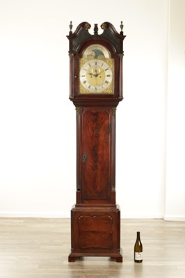 Lot 1126 - WILLIAM BARKER, WIGAN. A GEORGE III FIGURED MAHOGANY LONGCASE CLOCK