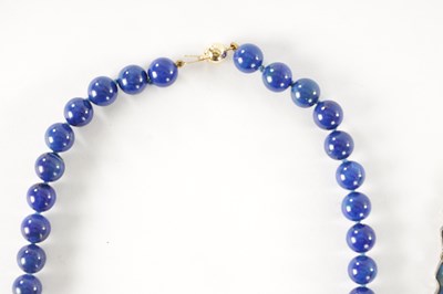 Lot 239 - A 14CT GOLD LAPIS LAZULI BEADED NECKLACE AND A SPANISH SILVER AND LAPIS LAZULI NECKLACE