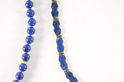 Lot 239 - A 14CT GOLD LAPIS LAZULI BEADED NECKLACE AND A SPANISH SILVER AND LAPIS LAZULI NECKLACE