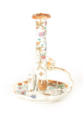 Lot 174 - A LATE 18TH CENTURY CHINESE PORCELAIN FAMILLE ROSE CANDLESTICK